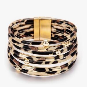 Gold & Leopard Multi‑Strand Wrap Bracelet - Women Jewelry